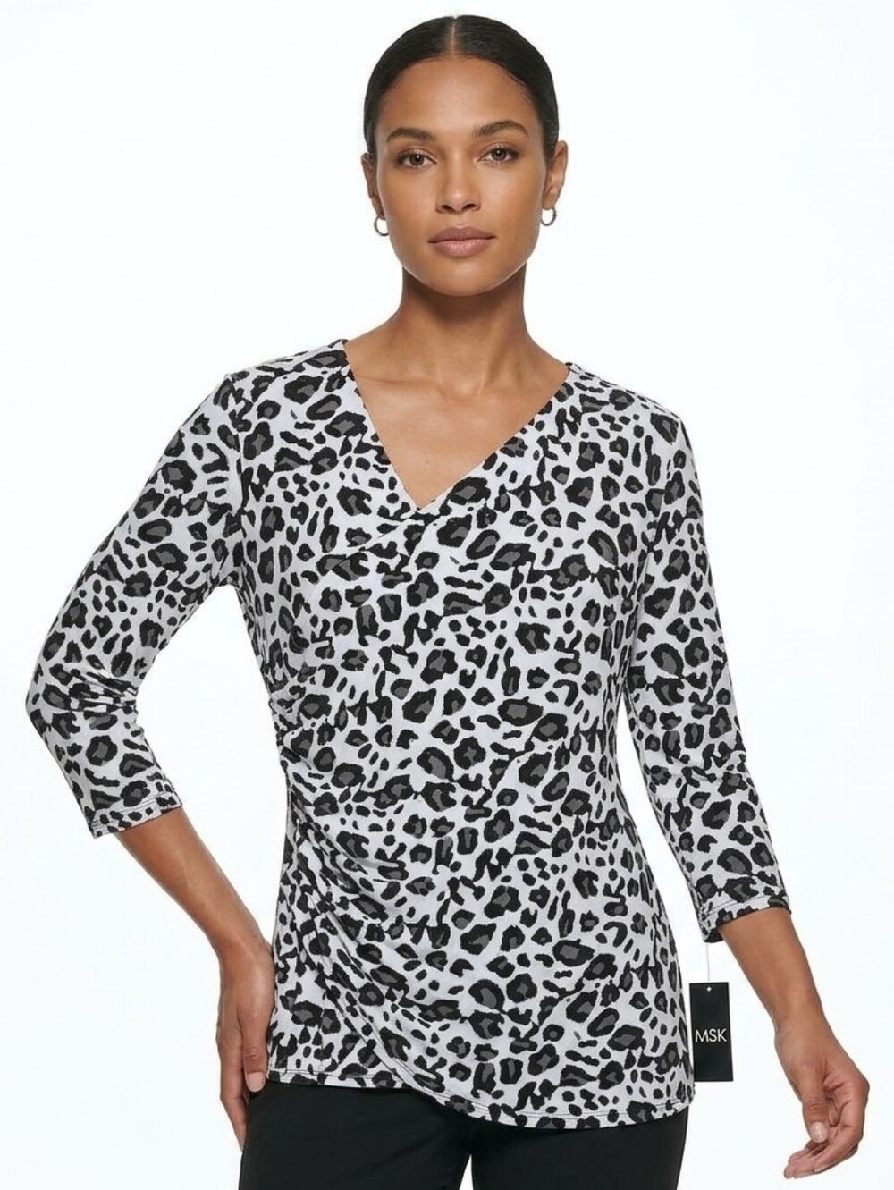 NWT MSK Black & White Animal Print Sequence Top Size XL